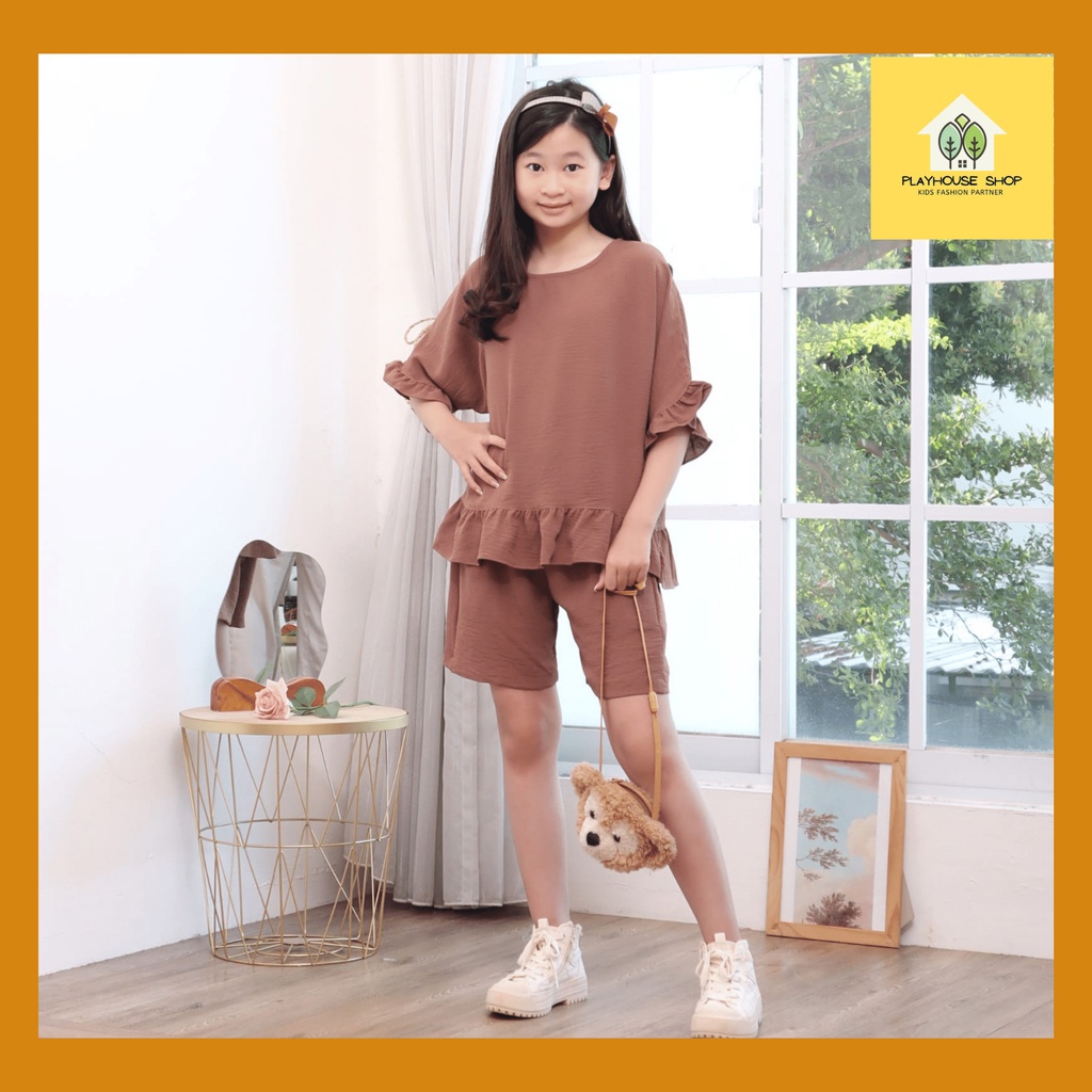 Play House - Baju Setelan Anak Perempuan Outfit Cewek Fashion Korea Model Celana Pendek Usia 6-15 Tahun