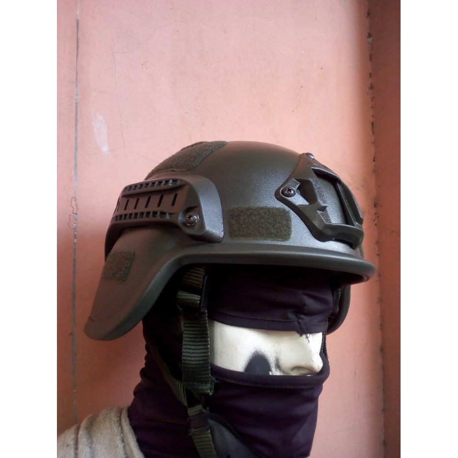 RPM Termurah  Tactical MICH 2000 HIGH GRADE Helmet + Rail Attachment (OD Version)