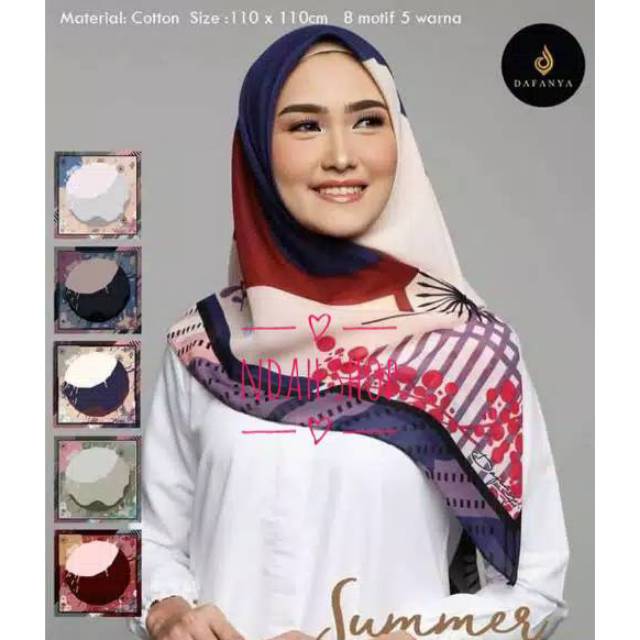Kerudung segi empat dafanya summer warna biru motif kekinian - jilbab bahan serat perancis