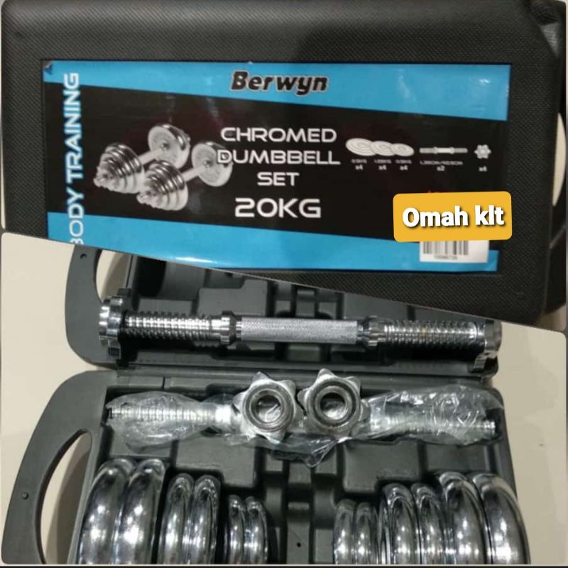 berwyn dumbel barbel set 20kg besi chrome