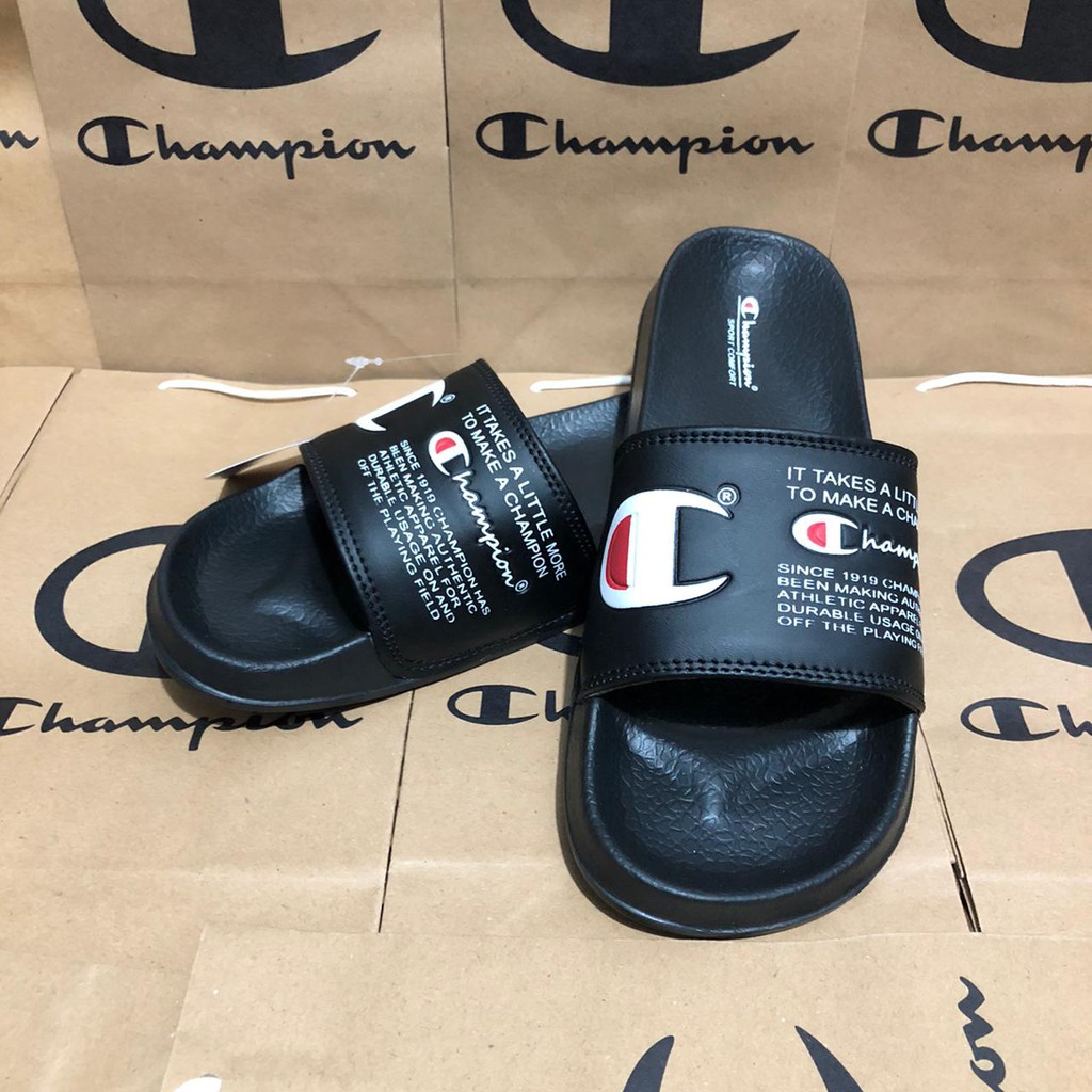 Sandal Champion Hitam/Sandal Slop Pria Kekinian