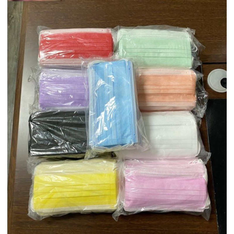 Masker earloop 3ply warna warni hitam putih hijau biru eceran grosir box