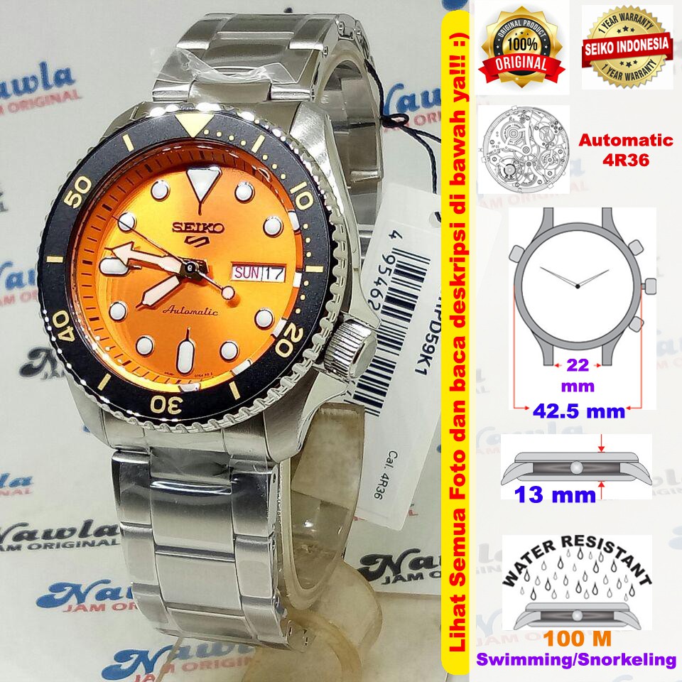 Seiko 5 Sports SRPD59K1 Automatic Orange - Jam Tangan Pria SRPD59