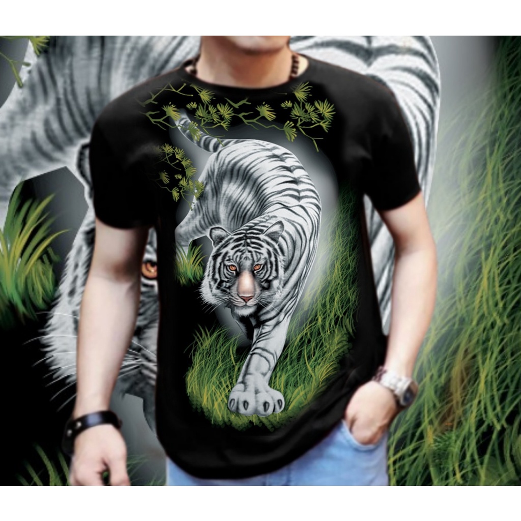 Kaos Distro Pria Lengan Pendek / Motif Macan Campur / Shalch Trendy