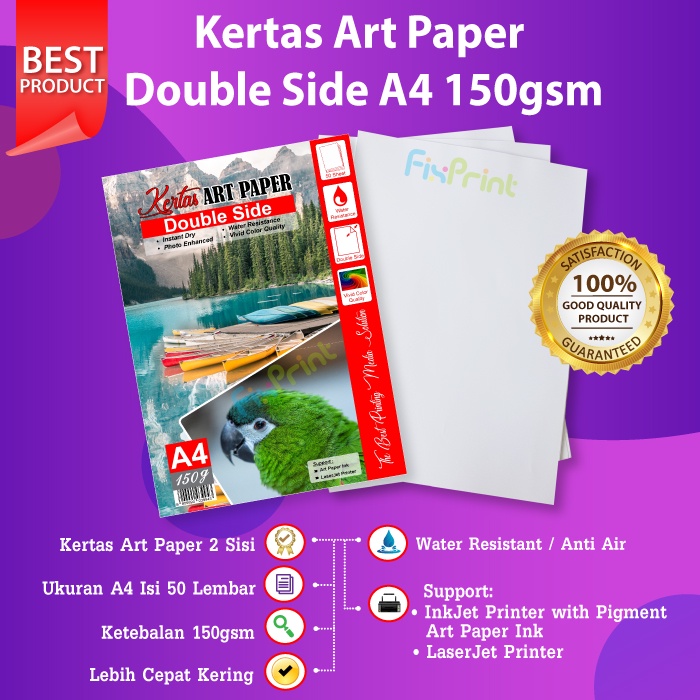 50 pcs Kertas Art Paper A4 120gsm 120 gsm Print Foto Photo Double Side