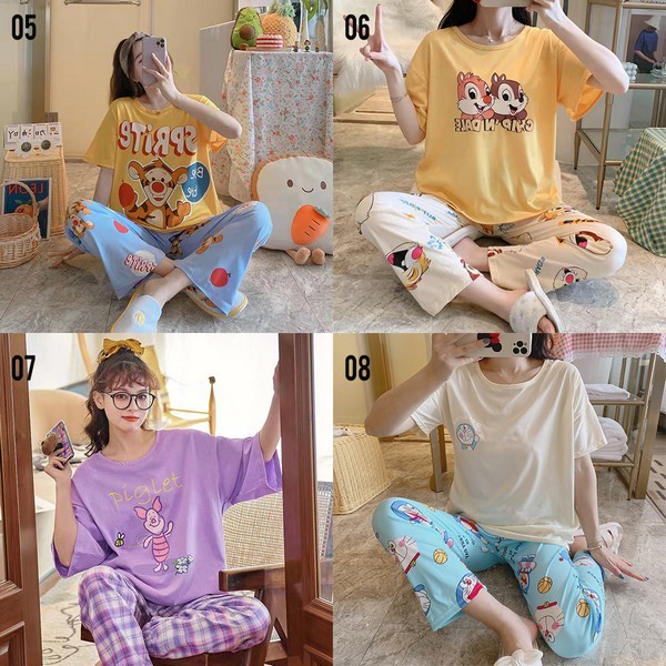 Baju Tidur Piyama Wanita Korean Style Bahan Kaos - Setelan Piyama Cewek T716