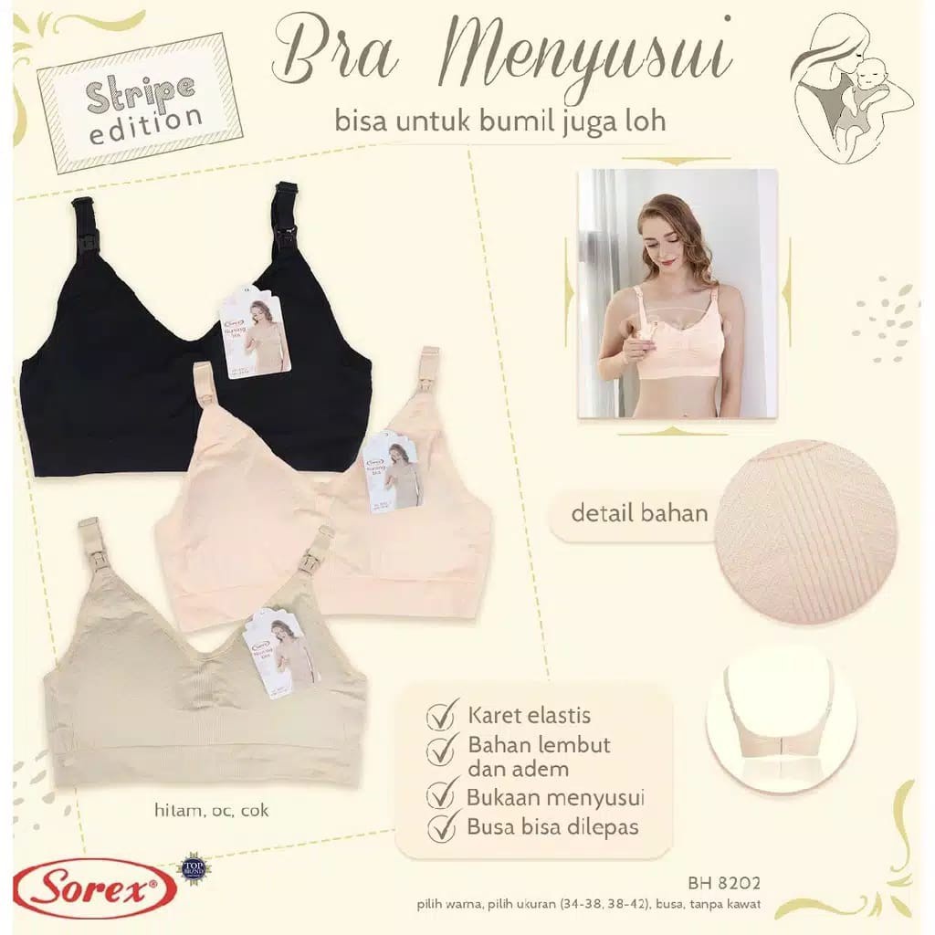 Sorex Bra Menyusui Nursing Bra Kait 3 Busa Tanpa Kawat 8200 / Bra Menyusui