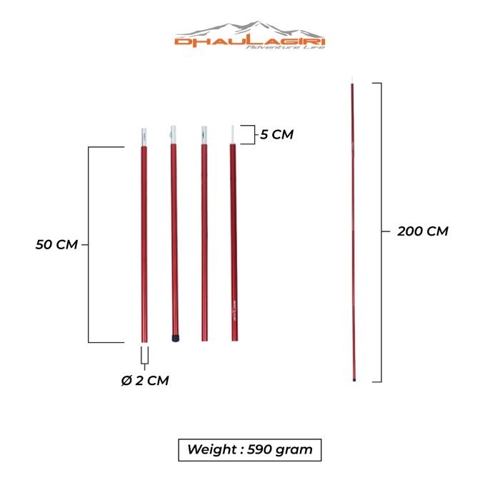 Tiang Flysheet 2x200 cm Awning Pole Kuat Aluminium Original Dhaulagiri