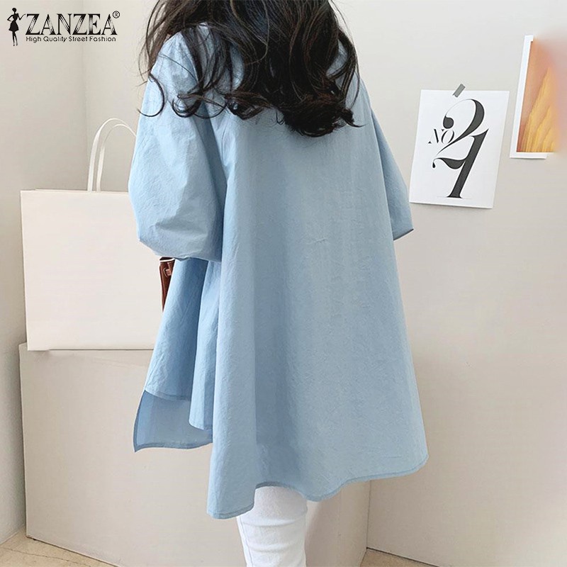 ZANZEA Women Casual Long Sleeve Button Down Irregular Hem Korea Blouse