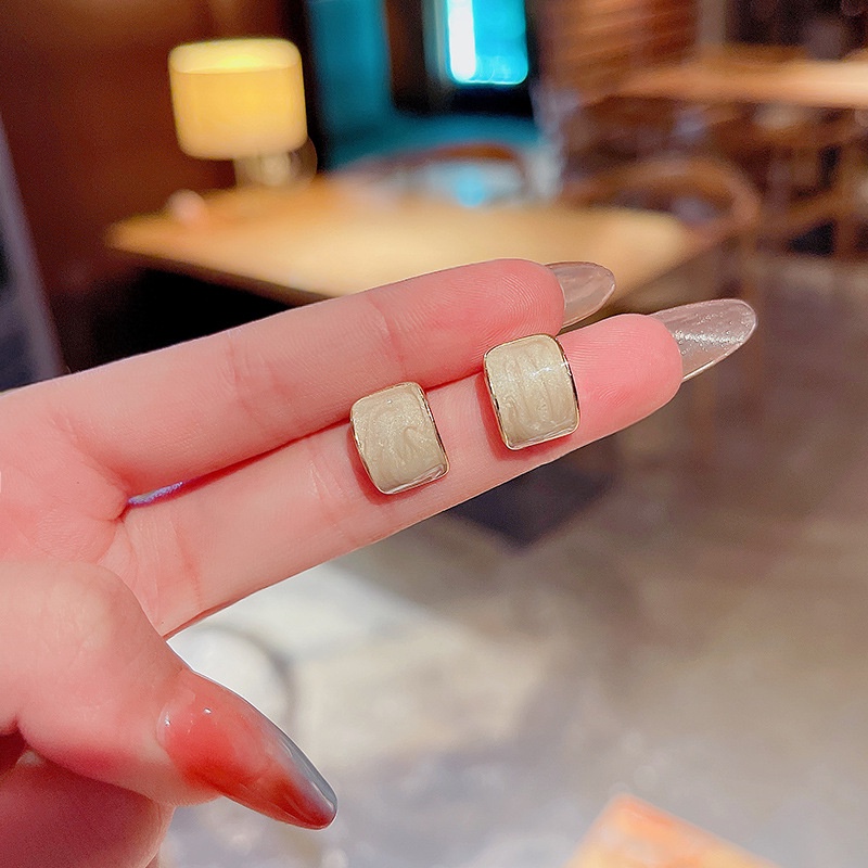 Shuling S925 silver needle Korean version New Design Drip Glaze White Earrings Female Geometric Earrings