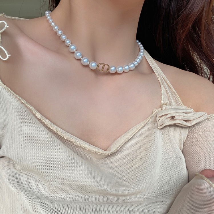 Pearl Retro Necklace Women's New Trendy Double D Clavicle Chain