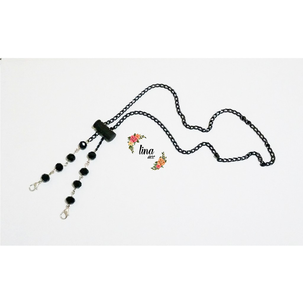 Strap Masker Rantai Hitam/Putih Tali Kalung Masker Pengait Masker Pria Wanita