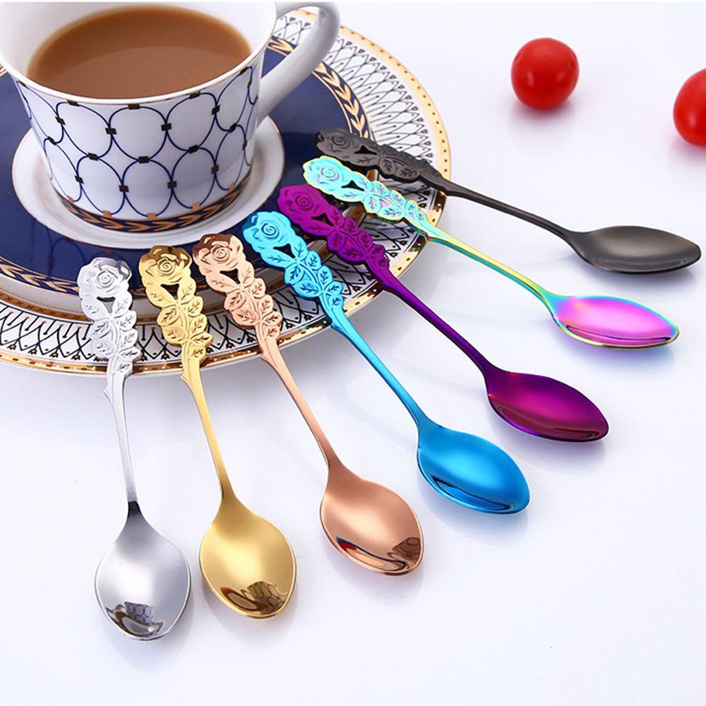 PREVA Rose Shape Spoon Tableware Kitchen Accessories Ice Cream Music Bar Coffee Spoons Dessert Tea  Spoons