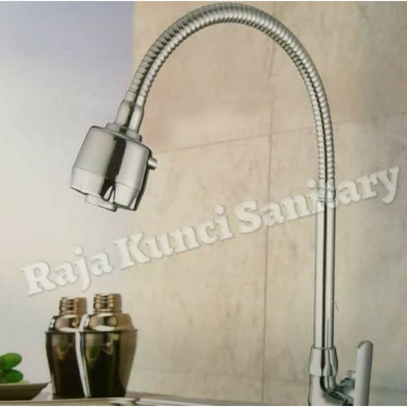 Kran Kitchen Sink Flexibel Kuningan Teba/Kran Cuci Piring Tembok/Dinding