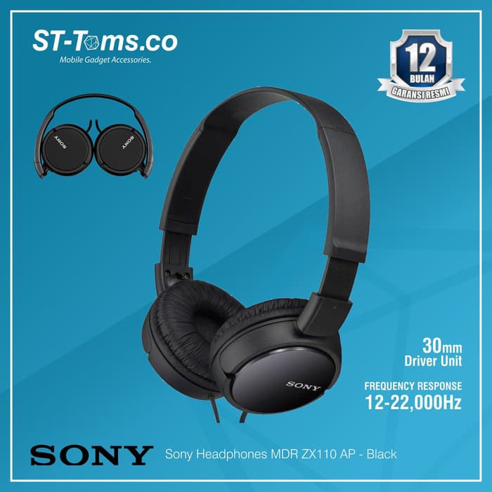 Sony MDR ZX110AP / MDR-ZX110AP / MDR-ZX110 AP Headphones - Black - Hitam