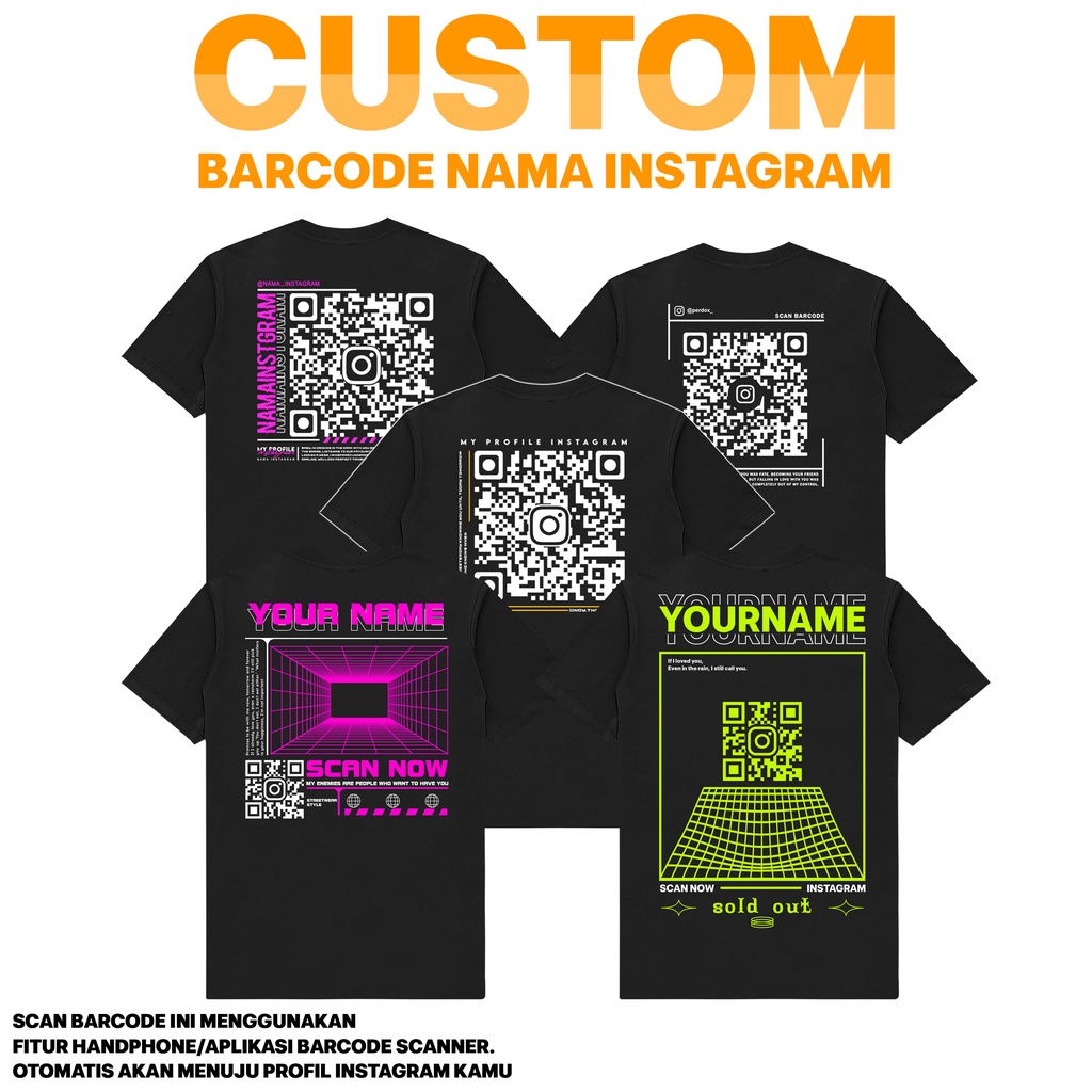 Jual KAOS BARCODE CUSTOM SCAN ME QR CODE PROFIL INSTAGRAM IG | Baju