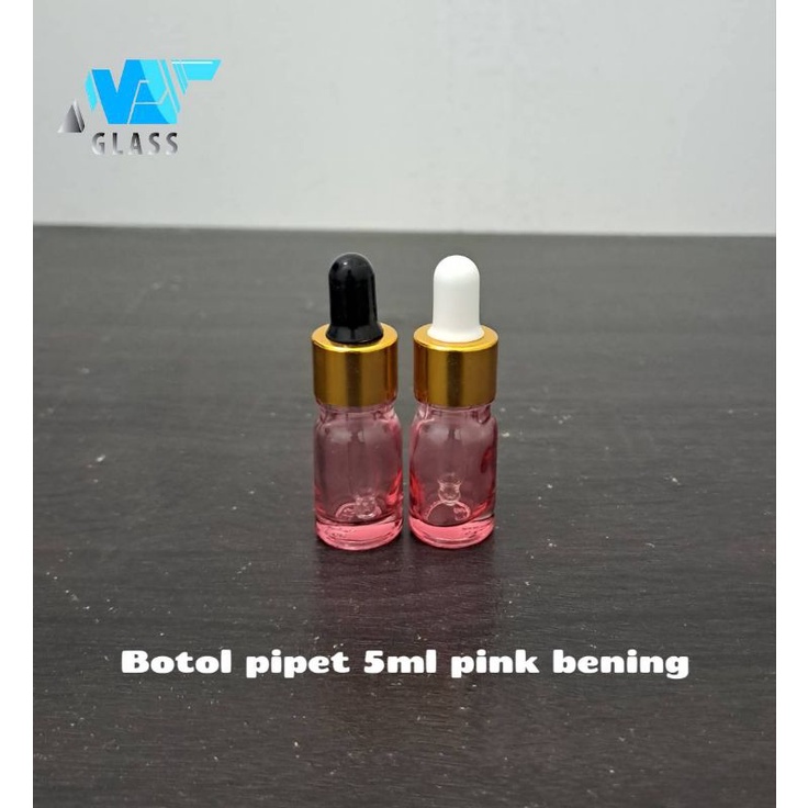 botol pipet kaca 5ml bening pink ring almunium gold / botol serum 5ml