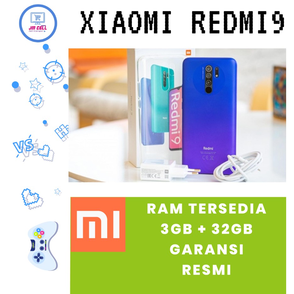 Xiaomi Redmi 9 3GB/32GB & 4GB/64GB GARANSI RESMI 100% - Blue, Grey,Green
