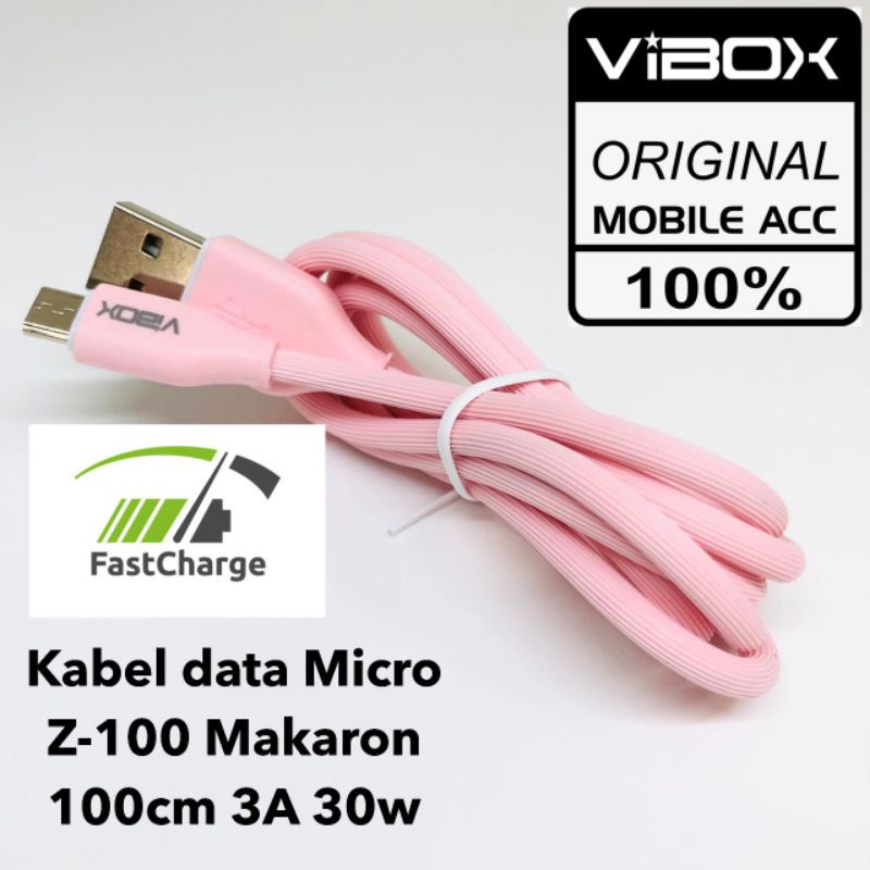 0Vibox Kabel data micro z100 macaron 100cm 3A 30w isi real full serabut tembaga material bahan terkuat original