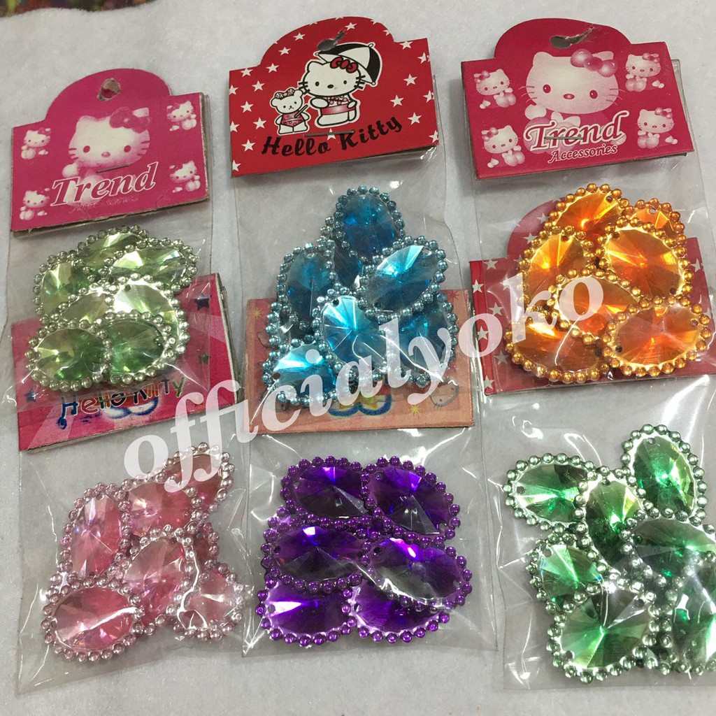 Manik / Permata / Resin Bentuk Oval / Gerigi Untuk Baju (Ukuran ada di Gambar)