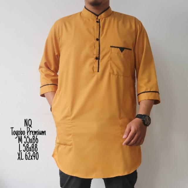 FASHION MUSLIM PRIA / BAJU KOKO PRIA / KURTA PAKISTAN TOYOBO WARNA KUNING CREAM HITAM / BAJU MUSLIM