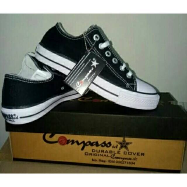 Sepatu compass pendek hitam putih sekolah cwe cwo ORI