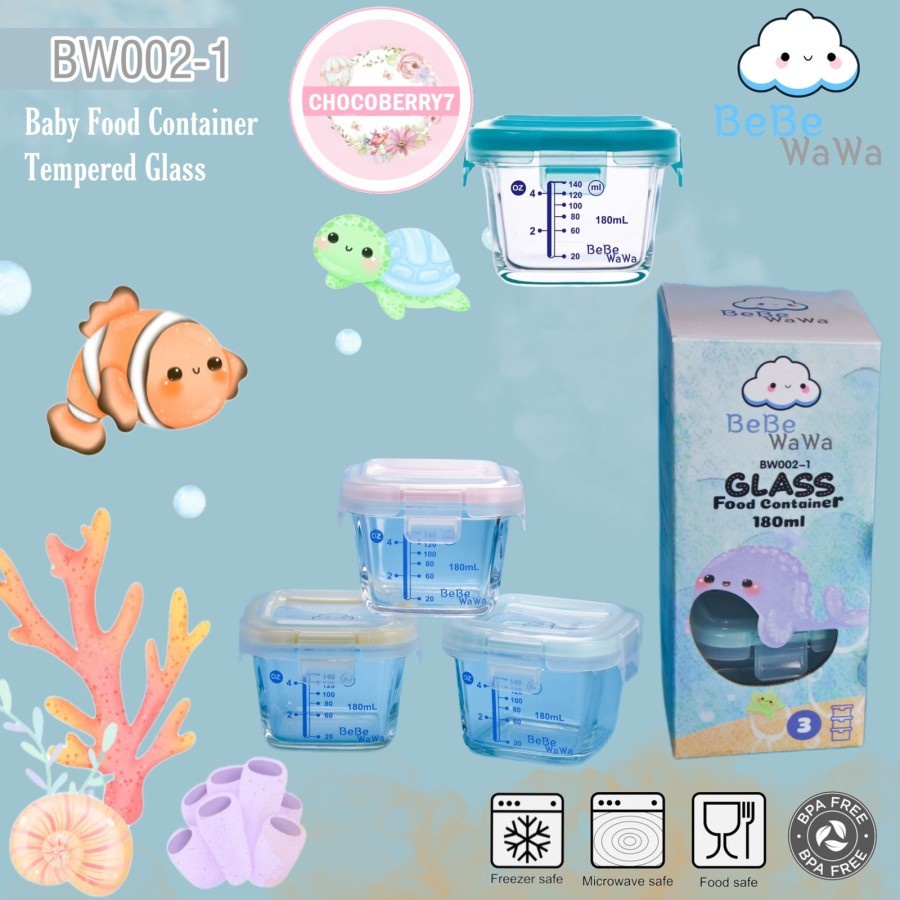 BebeWawa Baby Glass Food Container MPASI Bayi Wadah Kaca Tempat Makan Bayi 180ML