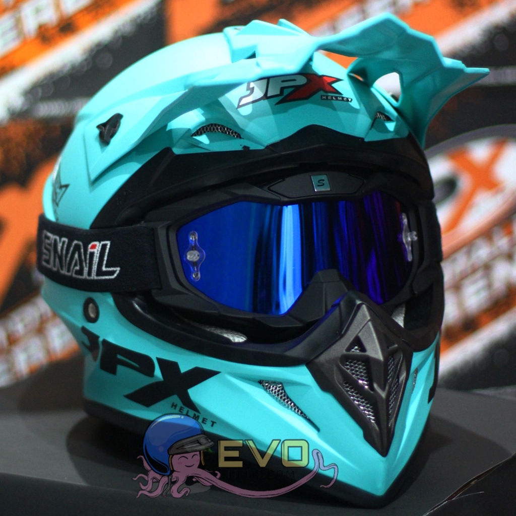 HELM JPX CROSS TOSCA_SOLID PAKET GANTENG JPX FOX 1 - TOSCA BLUE DOFF/ BLACK + GOOGLE SNAIL (ONGKIR 2 KG) HELM JPX TERBARU