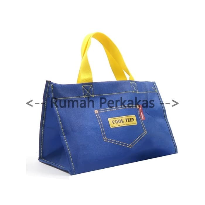 Tas Tupperware Tas bekal motif Jeans Biru ORIGINAL - tanpa resleting non resleting ziper