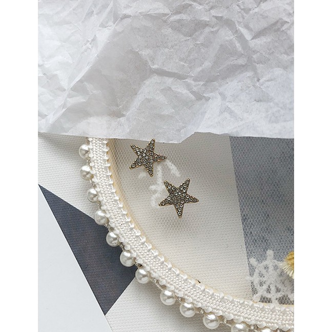 LRC Anting Tusuk Fashion Pentagram Gold Pearl-studded Earrings D27871