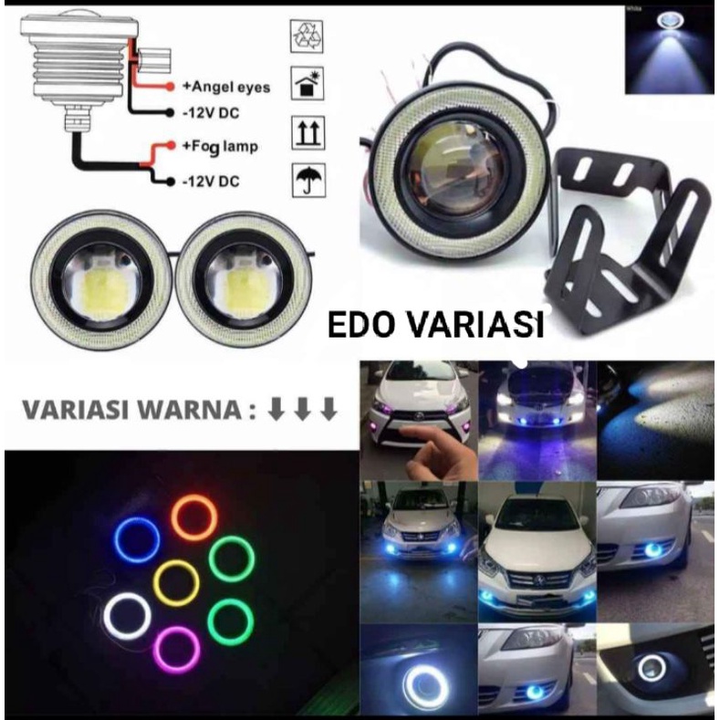 FogLamp Mobil Angel Eyes 89mm 12v Lampu Kabut LED Projector 3,5 inc Mobil Avanza xenia livia ertiga 