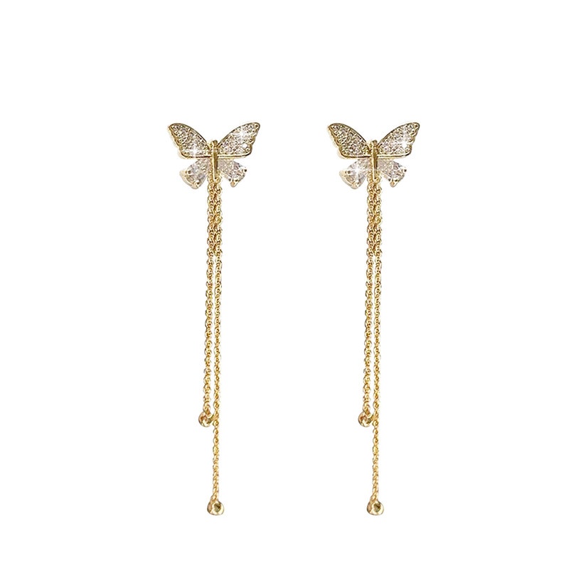 Anting Tusuk Gantung Panjang Wanita Desain Kupu-Kupu Rumbai Gaya Korea Butterfly