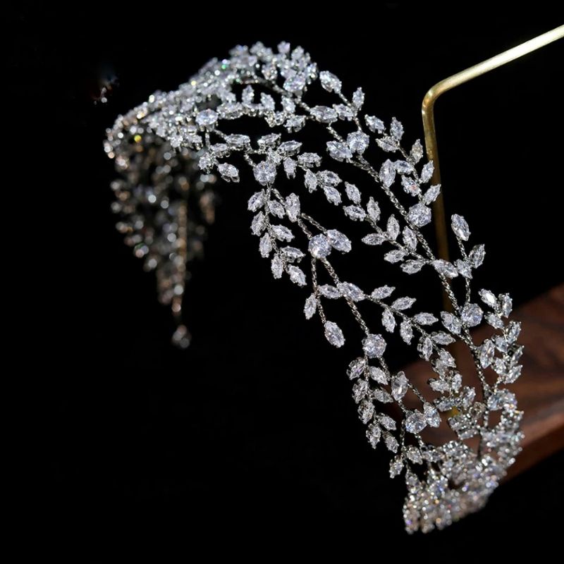 Premium zirconia leaves headband wedding hairpiece