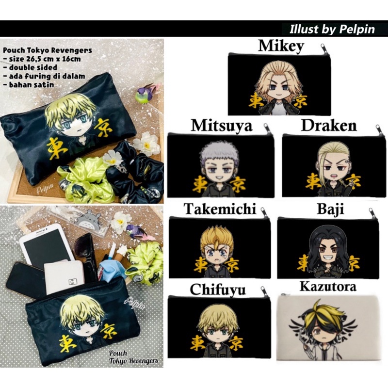 

pouch tokyo revengers toman tempat pensil dompet tokyo manji chifuyu mikey sano manjiro draken takemichi kazutora mitsuya baji keisuke valhalla walhalla touman