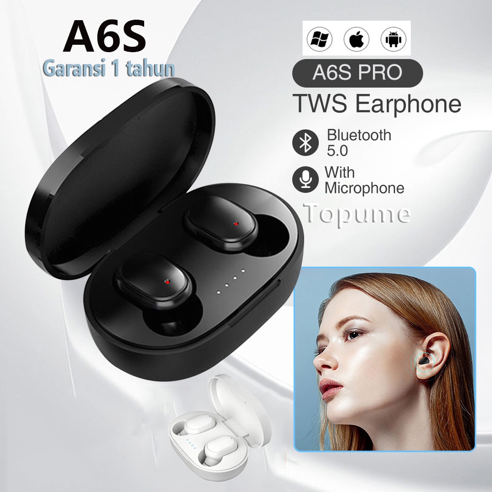 A6S PRO TWS Headset Bluetooth 5.1 Earphone Bluetooth Wireless Stereo Mini Earbuds Peredam Kebisingan With Mic