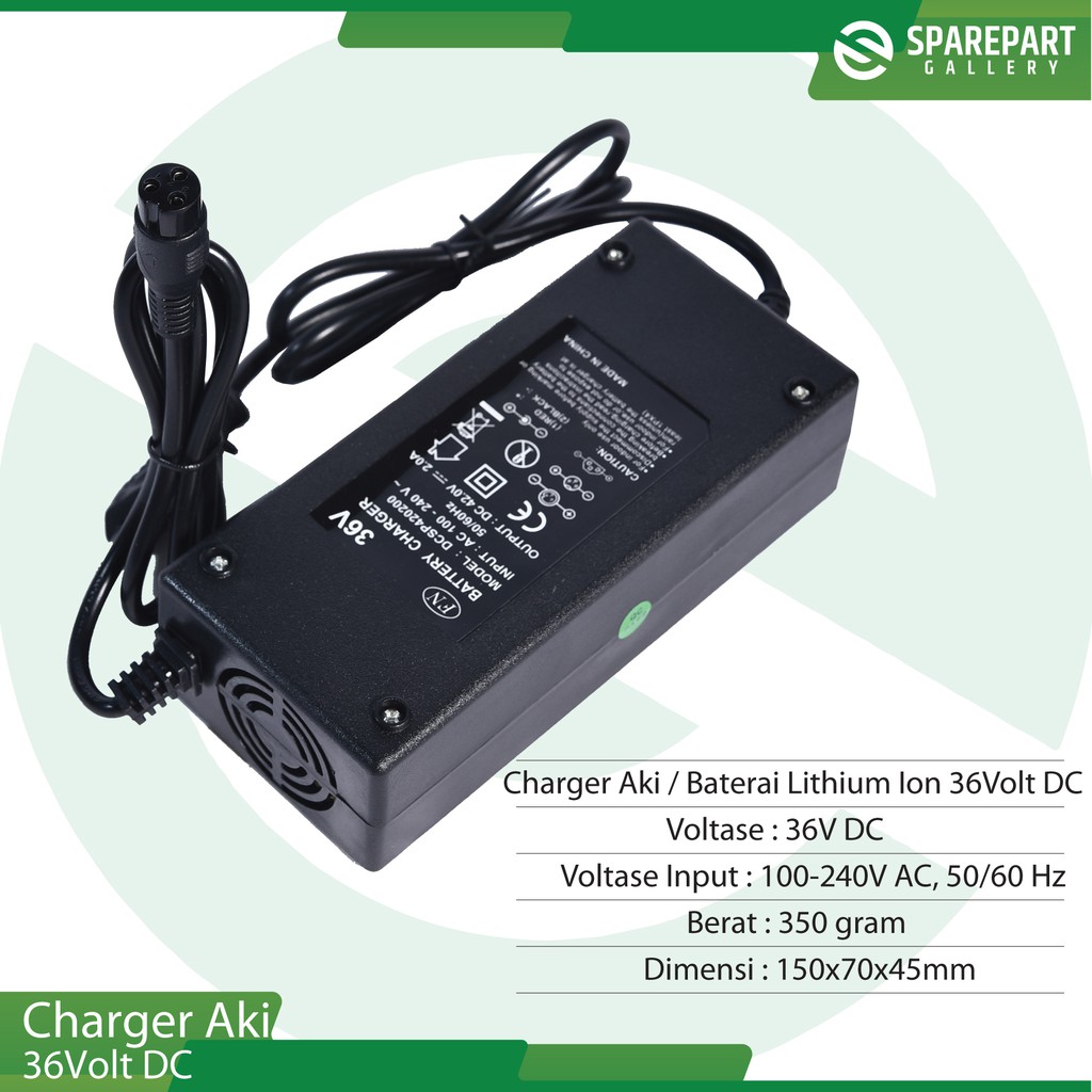 Charger Aki/Baterai Lithium-Ion 36Volt DC colokan bulat 3 lubang