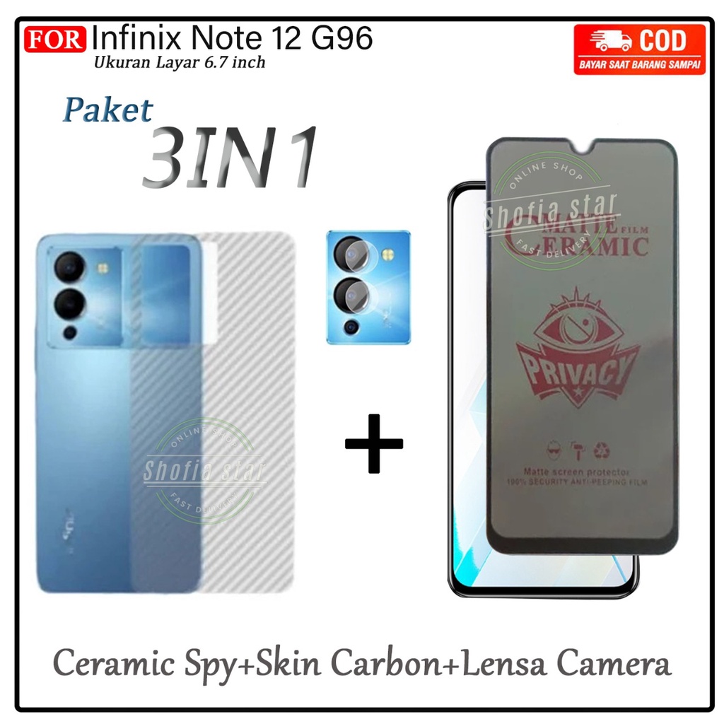 Promo 3IN1 ANTI GORES CERAMIK MATTE INFINIX NOTE 12 G96 NOTE 12 VIP NOTE 12i NOTE 12 ANTI SPY FULL COVER