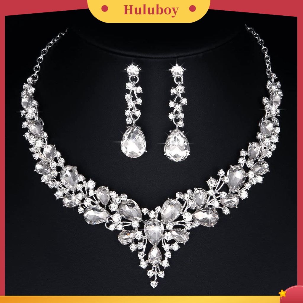 Hu Hu Hu Hu Hu Alat Bantu Pasang Kacamata♡ Set Anting Tusuk Gantungkalung Rantai Dengan Liontin Berlian Imitasi Inlaid Untuk Wanita