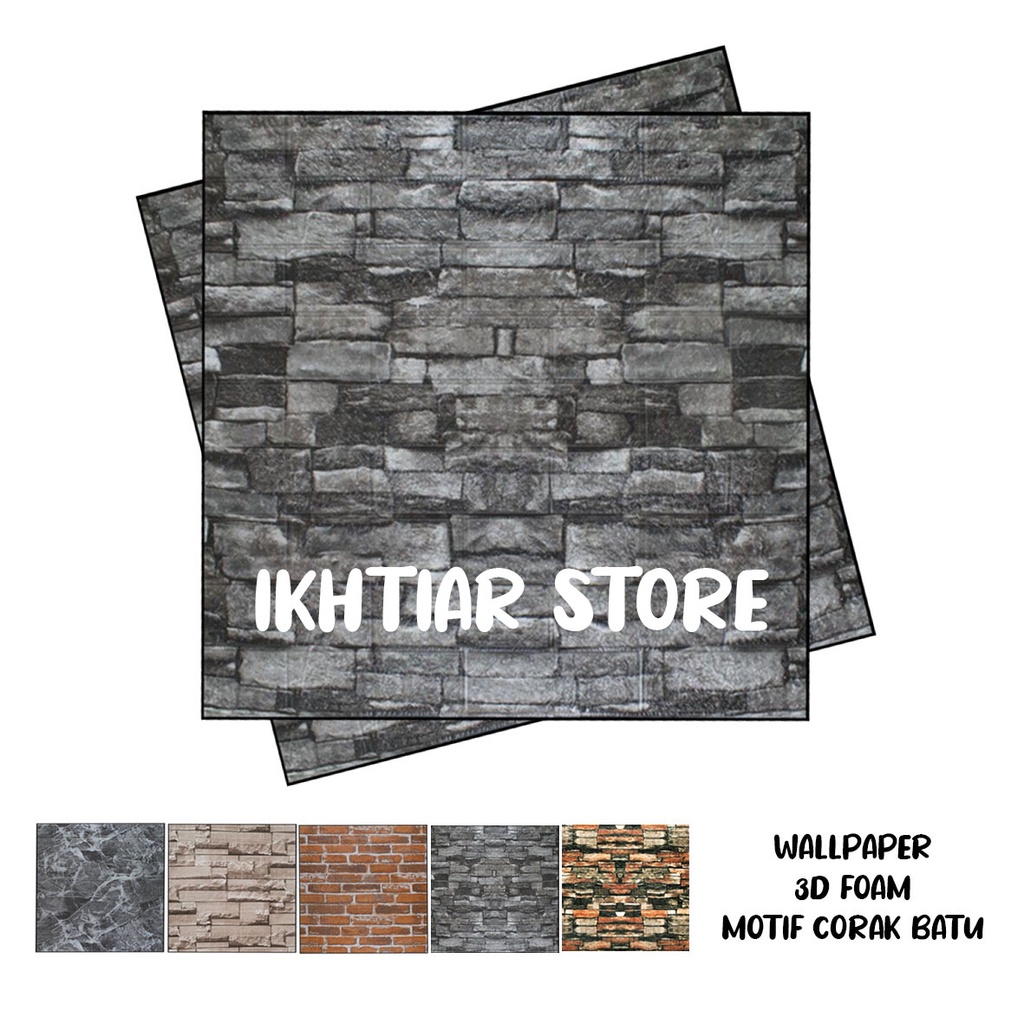 WALLPAPER 3D EMBOSSED STIKER DINDING MOTIF BATU ALAM CORAK CREAM / WALLFOAM TIMBUL 70x77cm-CRK HITAM