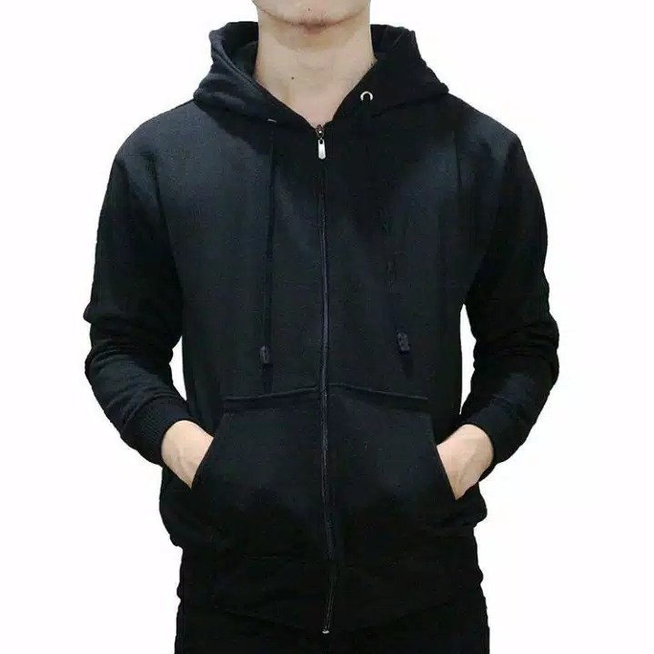 INDO - Jaket Hoodie Zipper Polos Pria Wanita | Sweater Hodie Pullover Premium Distro Hitam