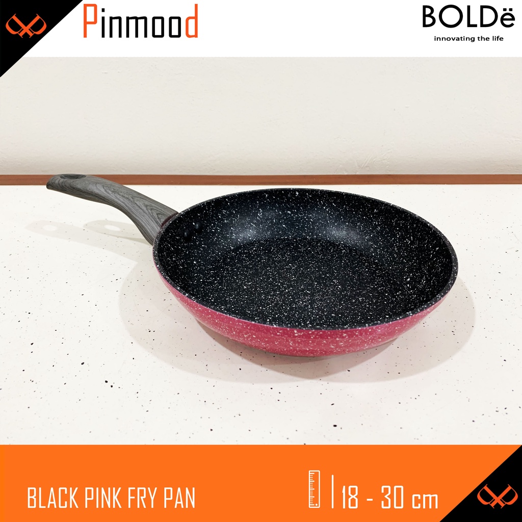 BOLDE BLACK PINK FRY PAN / FRYPAN SUPER PAN COATING GRANITE PANCI PENGGORENGAN WAJAN WOK ANTI LENGKET 18 20 22 24 26 28 30 CM