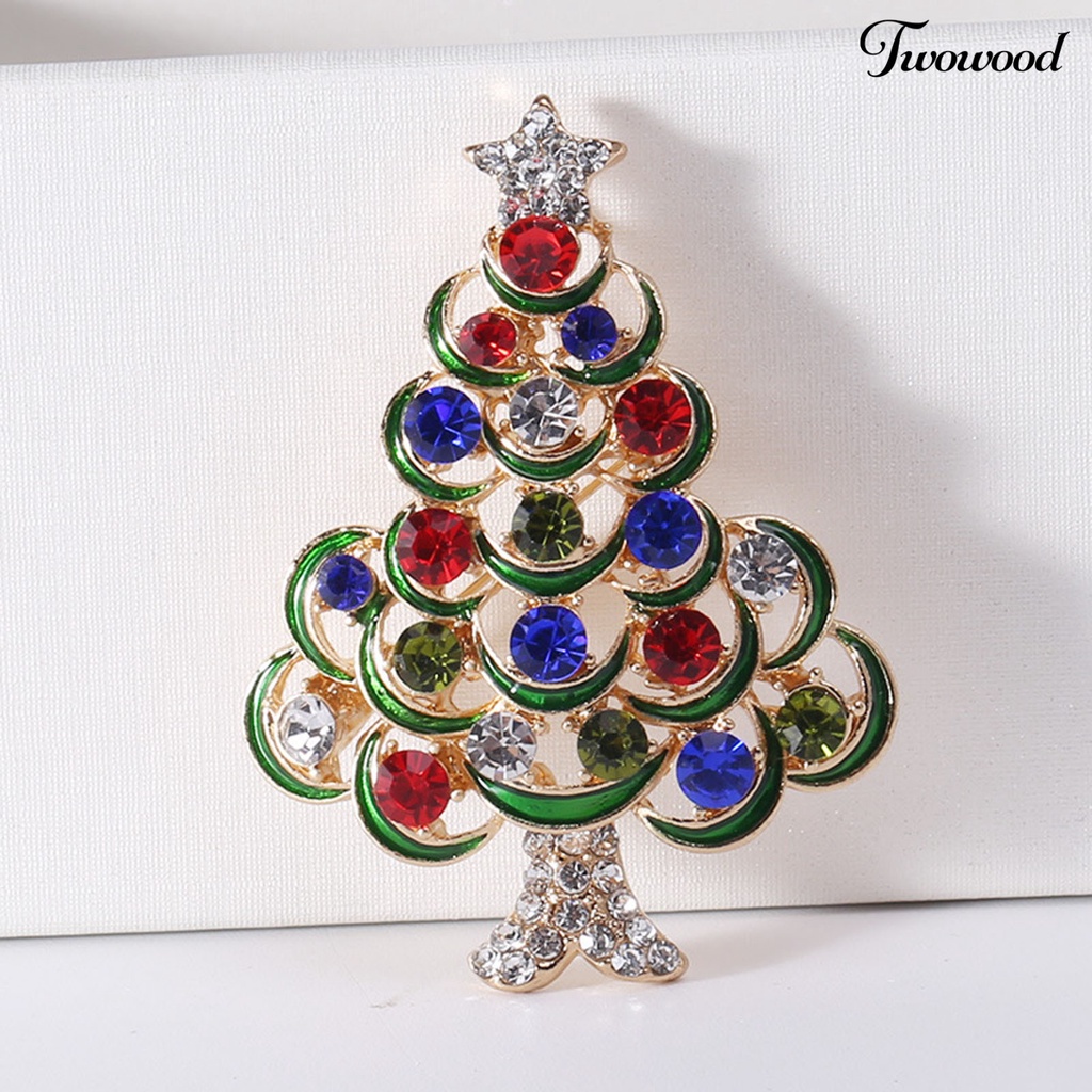 Twowood Christmas Tree Shaped Brooch Colorful Alloy Long Term Wearing Brooch Pin for Shirt