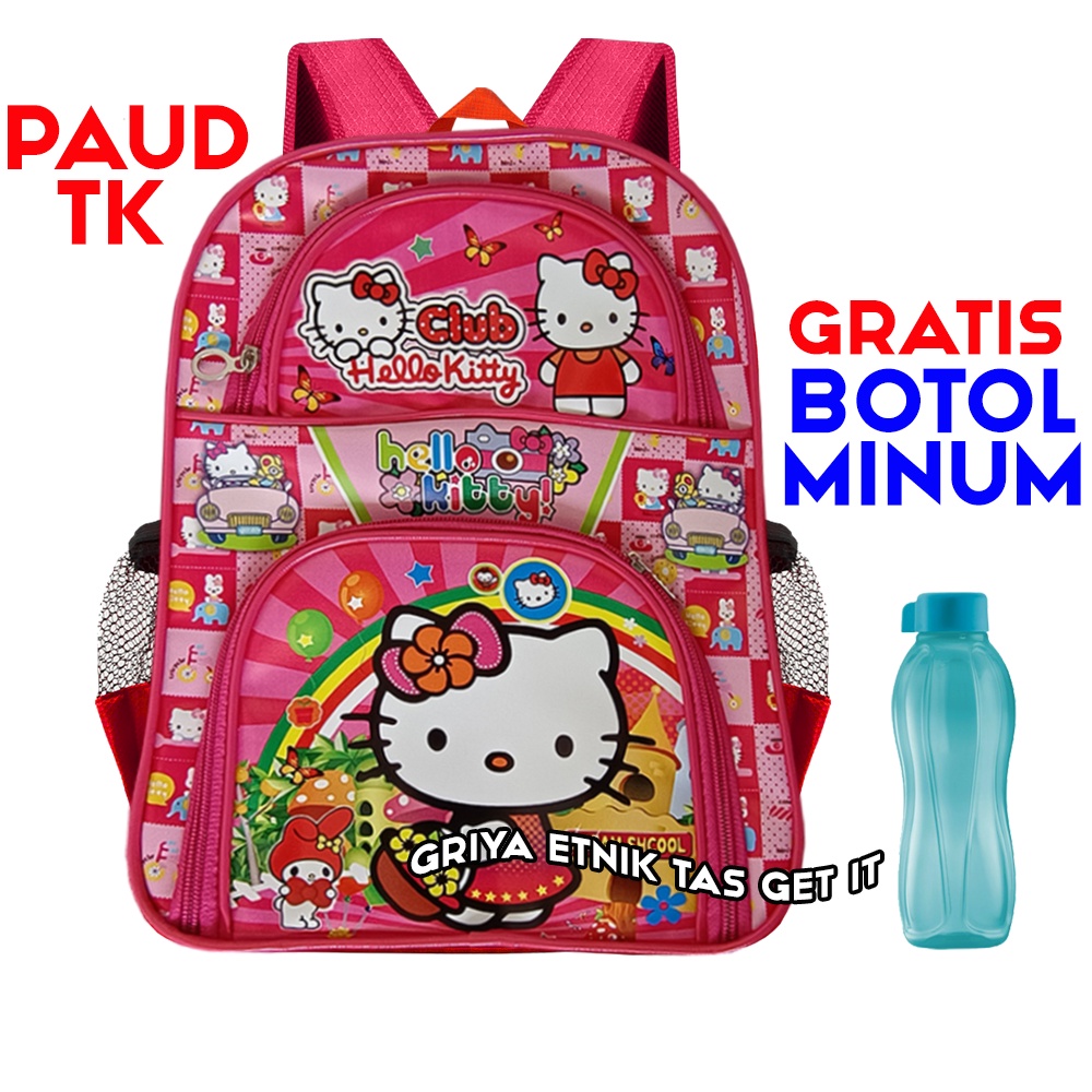 Tas Sekolah Anak TK Perempuan BONUS BOTOL MINUM Hello Kitty