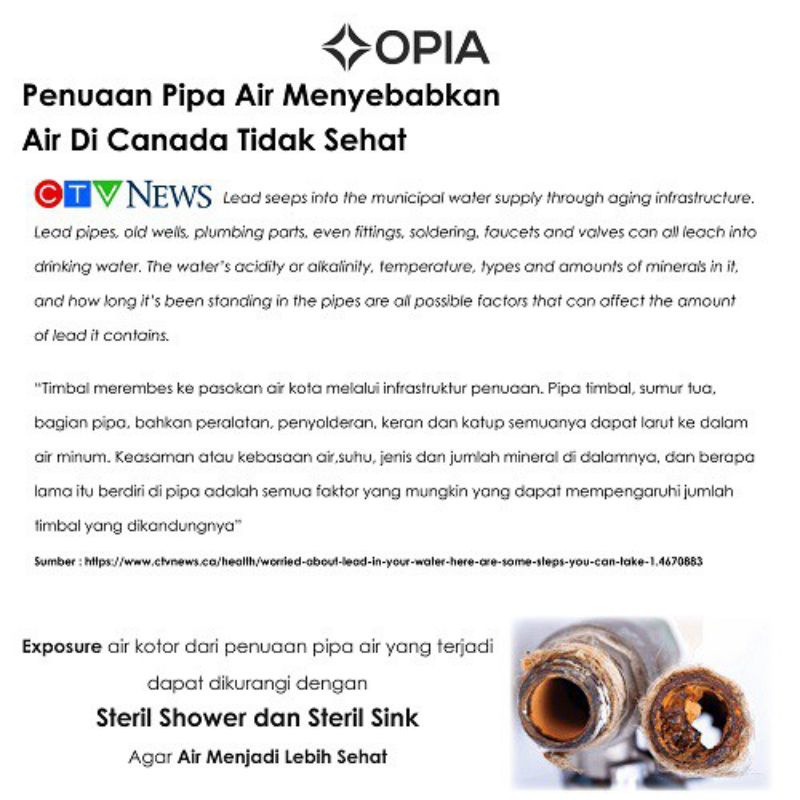 Opia Steril Sink Filter Head set, Sistem pemurnian Air sehat Murni