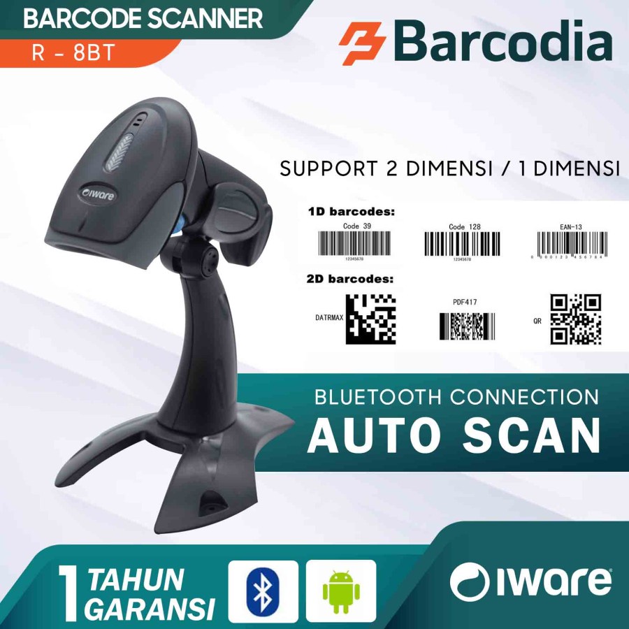 Wireless Bluetooth 2D Laser Barcode Scanner IWARE R-8 SERIES (Android,IOS) Scanner Barcode 2D