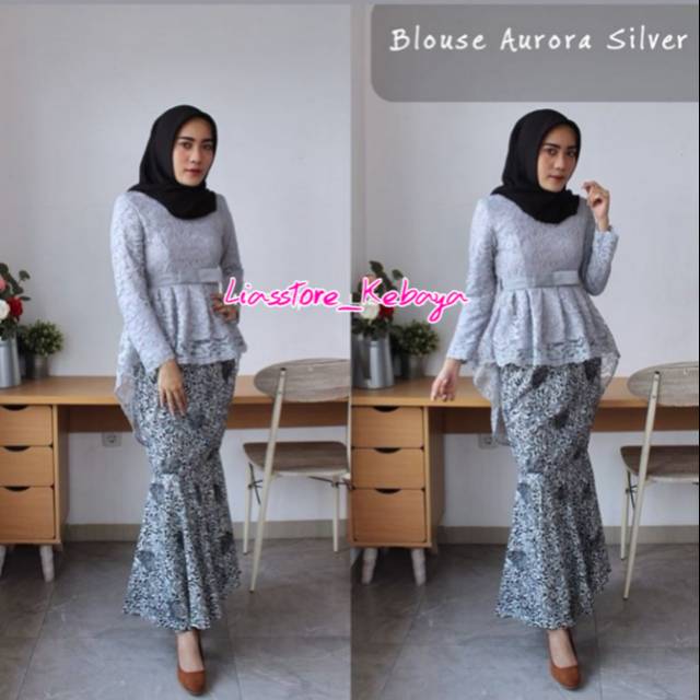Kebaya Aurora Brukat Silver/Kebaya Modern/ Kebaya Hits/Kebaya Wisuda/Kebaya Kondangan
