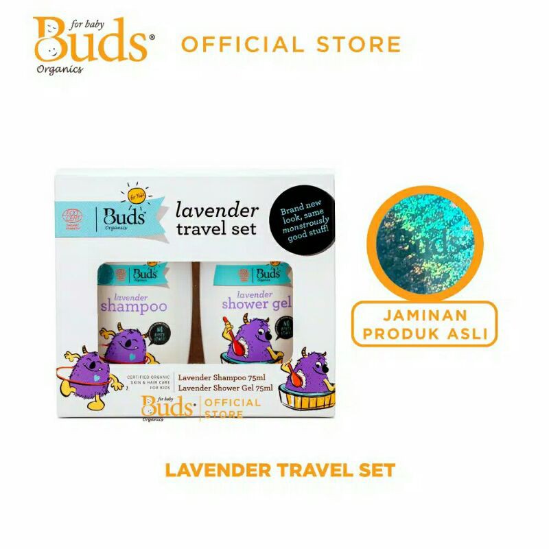 Buds Organics TRAVEL KIDS SET Lavender &amp; Orange Sabun Shampoo &amp; Shower Gel