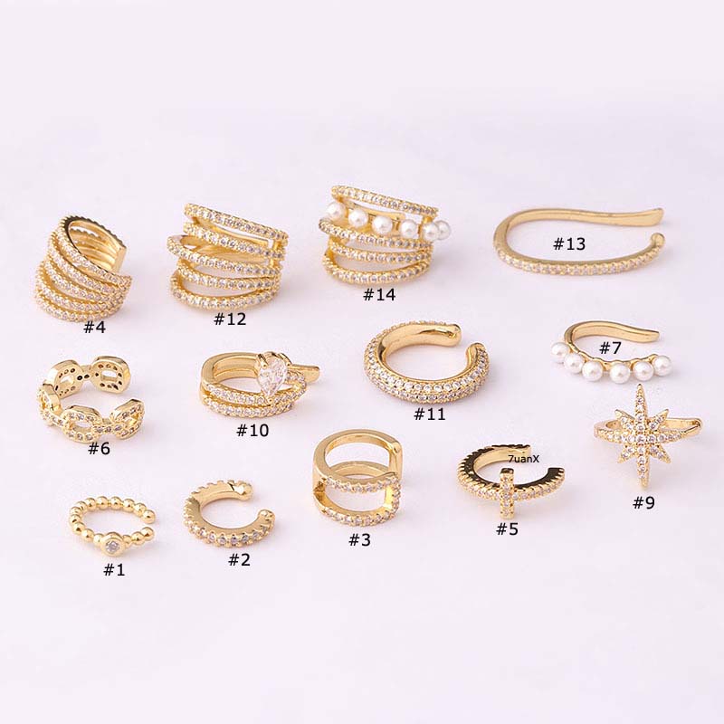 1pc Anting Tusuk Tanpa Tindik Bahan Tembaga Warna Gold Hias Zircon Adjustable Untuk Wanita
