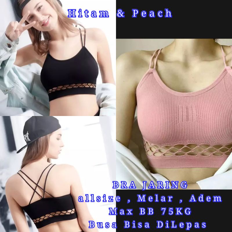 BRA SPORT JARING IMPORT HITAM & PEACH