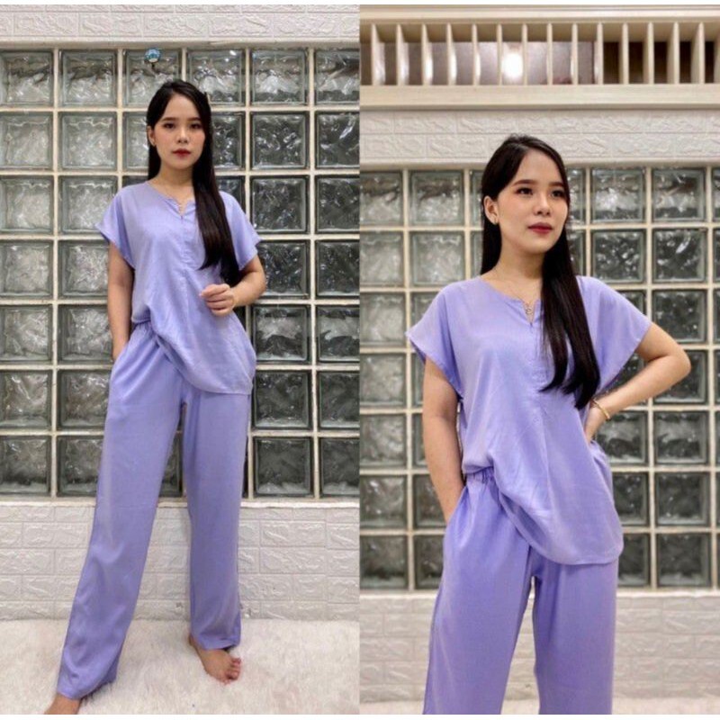 Pajamas Polos Resleting depan (Busui) / pajamas katun rayon / pajamas set / pajamas polos busui